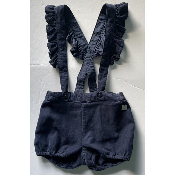 Carrement Beau Corduroy Blue Ruffle Bubble Shorts with Suspenders Size 2  86 - Picture 1 of 10
